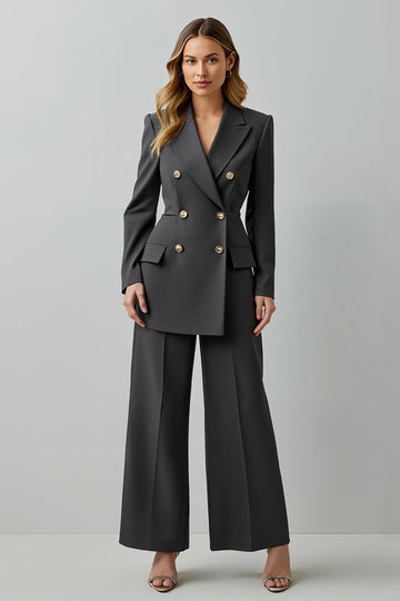 Mörkgrå Peak Kavajslag 2 delar Dubbelknäppta Business Kostymer